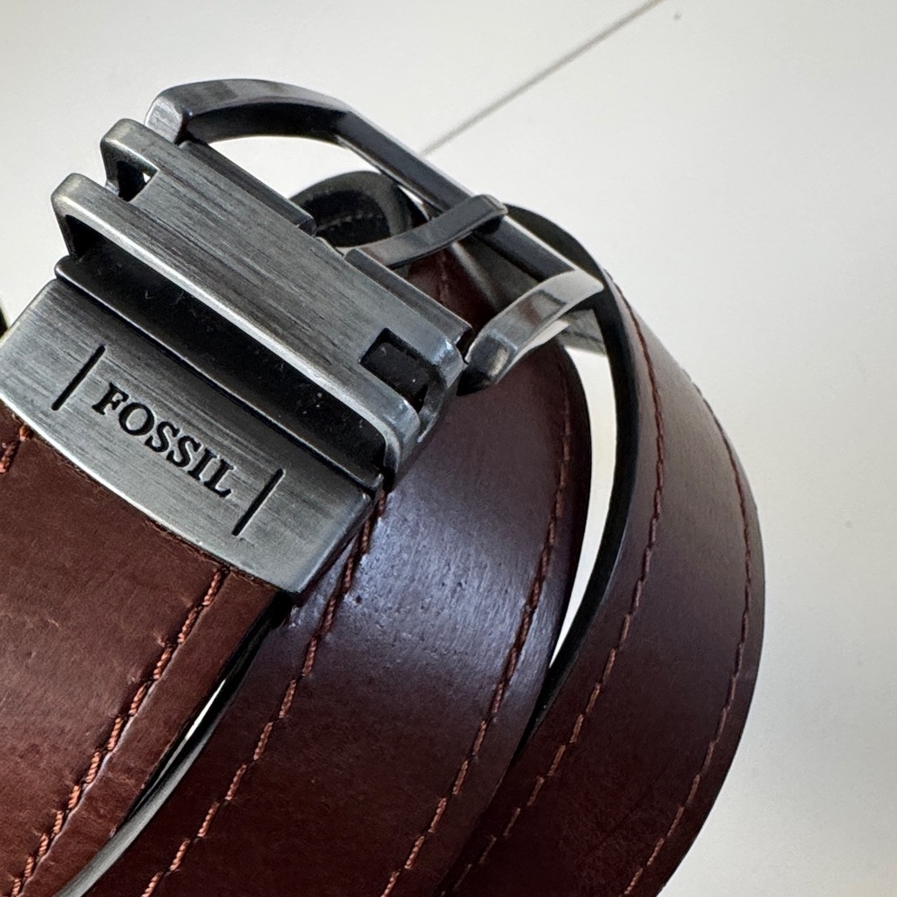 Fossil Dark Brown Leather Belt with Gunmetal Buckle
